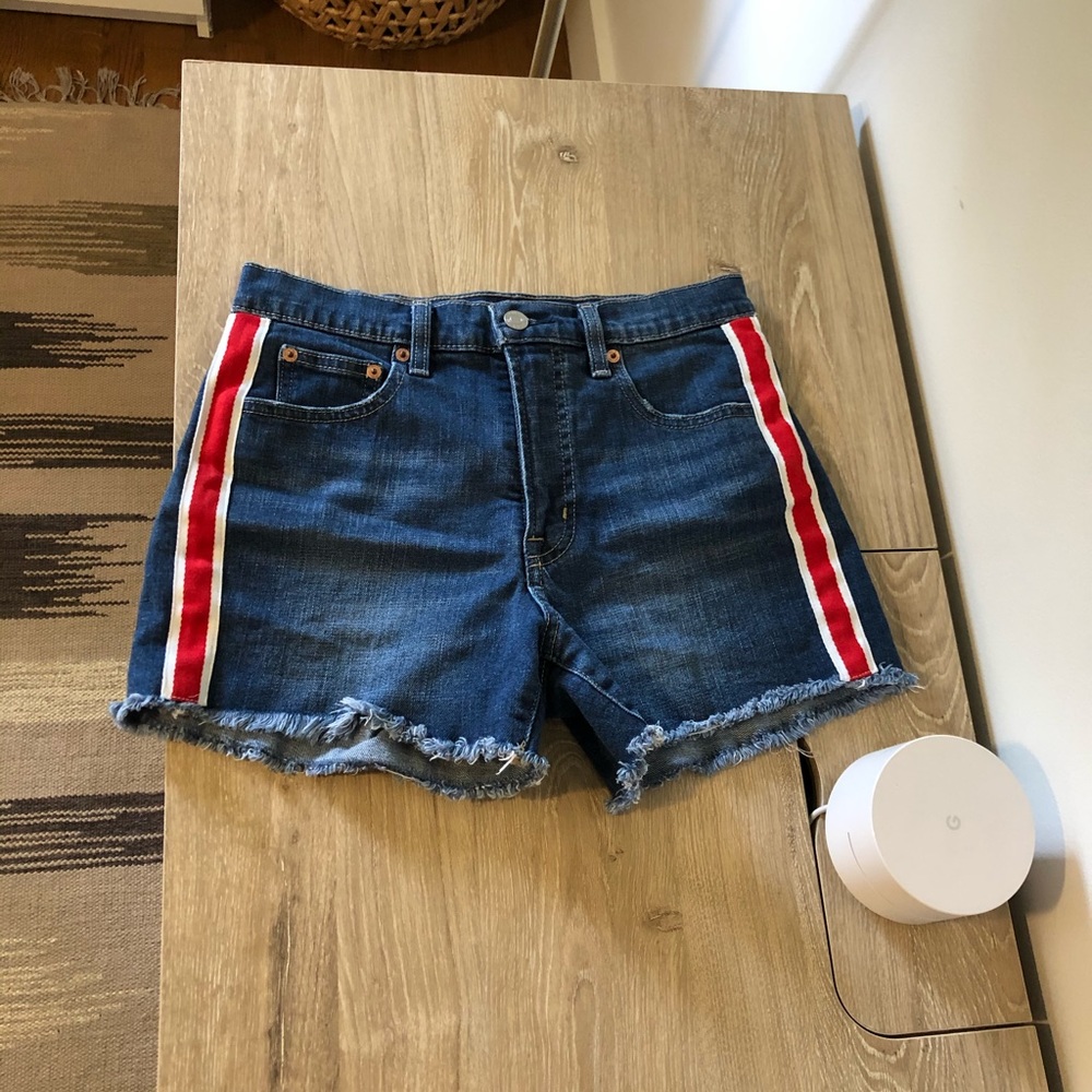 GAP red side stripe jean shorts